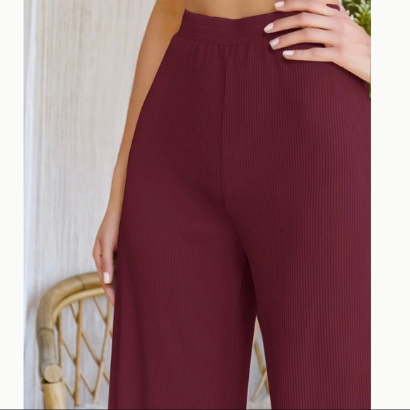 Woman’s Ribbed Knit Wide Leg Palazzo Pants - Picture 4 of 6